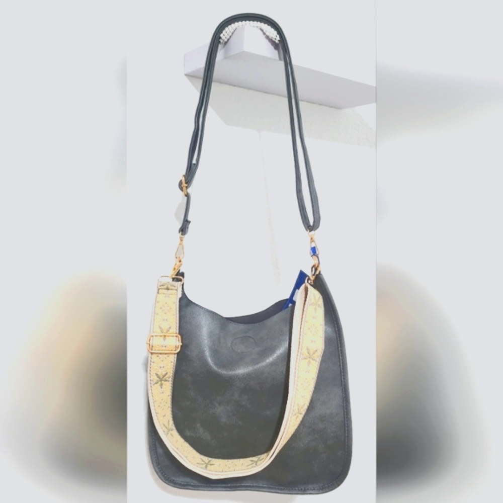 DS Bags Women's NWT Grey Solid Guitar Strap Crossbody Handbag.